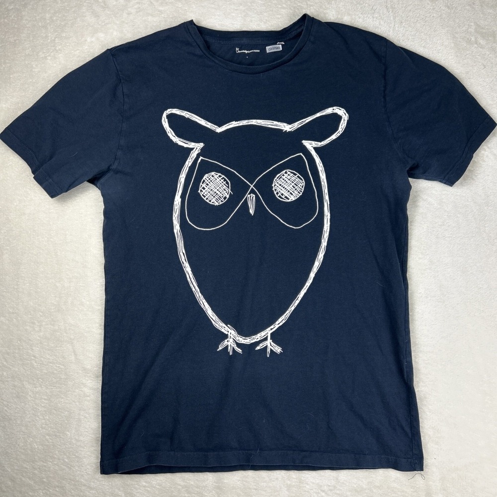 Knowledge Cotton Apparel Navy Blue Big Owl Print T-Shirt Men's Size Large
